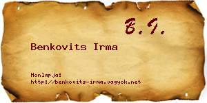 Benkovits Irma névjegykártya